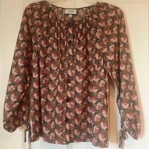J. Crew Relaxed Brown and Orange Buttoned Blouse